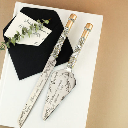 Wedding Flutes Ruta &amp; Cake Set in Champagne color - ELENA HONCH