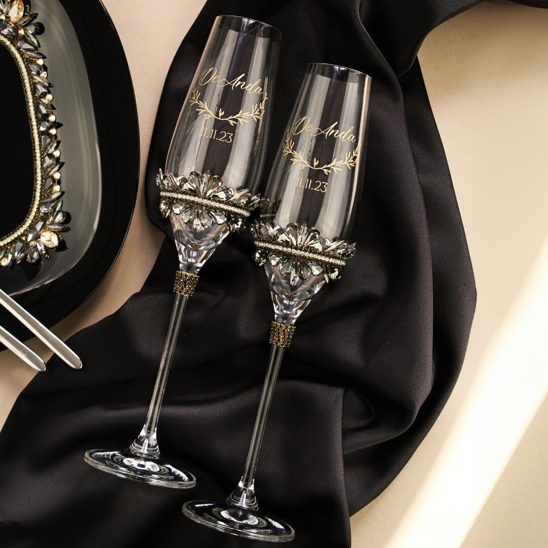 Wedding Glasses Black &amp; Gold - ELENA HONCH