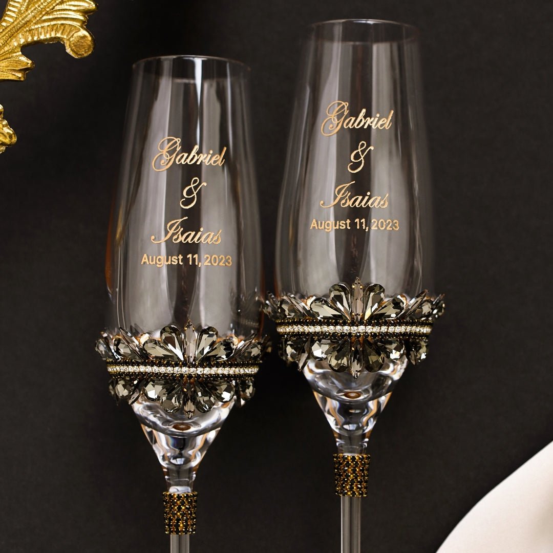 Wedding Glasses Black &amp; Gold - ELENA HONCH