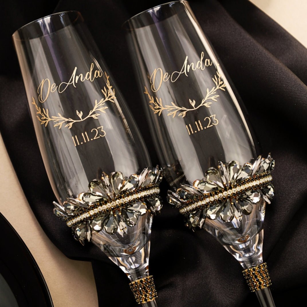 Wedding Glasses Black &amp; Gold - ELENA HONCH