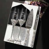 Wedding Glasses Blossom & Cake Cutting Set in Silver - ELENA HONCH