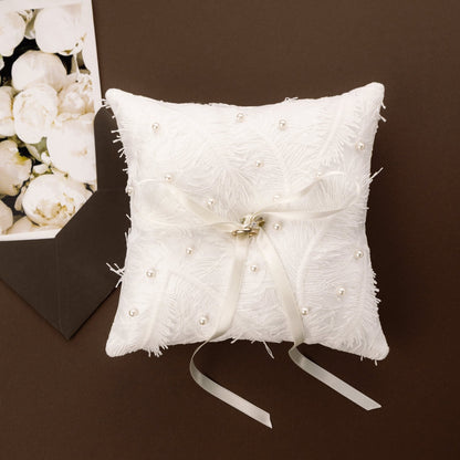 Wedding Glasses Blossom Ivory With Pearls &amp; Cake Set With Pillow for Rings - ELENA HONCH