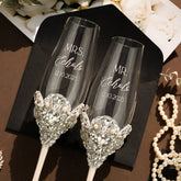 Wedding Glasses & Cake Set Blossom Ivory With Pearls - ELENA HONCH