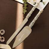 Wedding Glasses & Cake Set Blossom Ivory With Pearls - ELENA HONCH