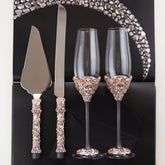 Wedding Glasses with Cake Set Blossom Black & Rose - ELENA HONCH