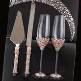 Wedding Glasses with Cake Set Blossom Black & Rose - ELENA HONCH