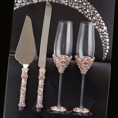 Wedding Glasses with Cake Set Blossom Black &amp; Rose - ELENA HONCH