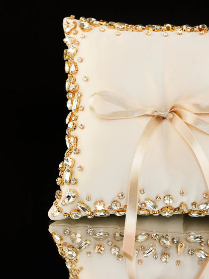 Wedding Pillow For Rings In Ivory &amp; Gold - ELENA HONCH