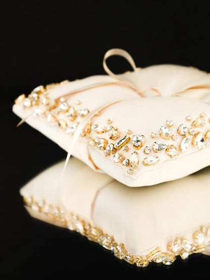 Wedding Pillow For Rings In Ivory &amp; Gold - ELENA HONCH