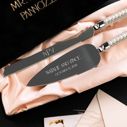 White Margaret Crystal Flutes &amp; Cake Server set - ELENA HONCH