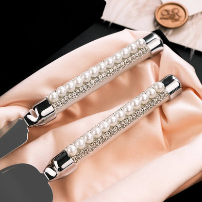 White Margaret Crystal Flutes &amp; Cake Server set - ELENA HONCH
