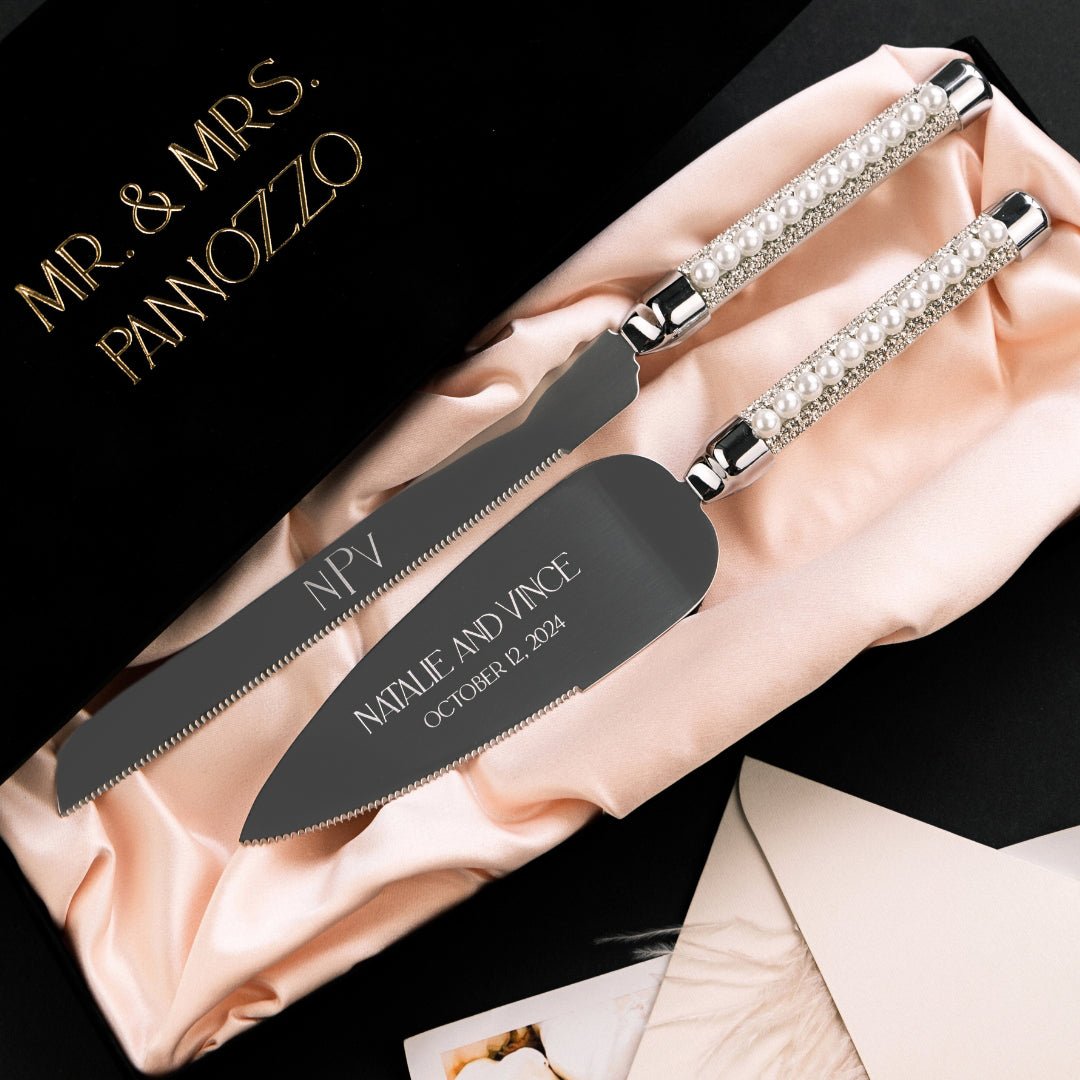 White Margaret Crystal Flutes &amp; Cake Server set - ELENA HONCH