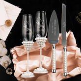 White Margaret Crystal Flutes & Cake Server set - ELENA HONCH