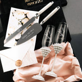 White Margaret Crystal Flutes & Cake Server set - ELENA HONCH