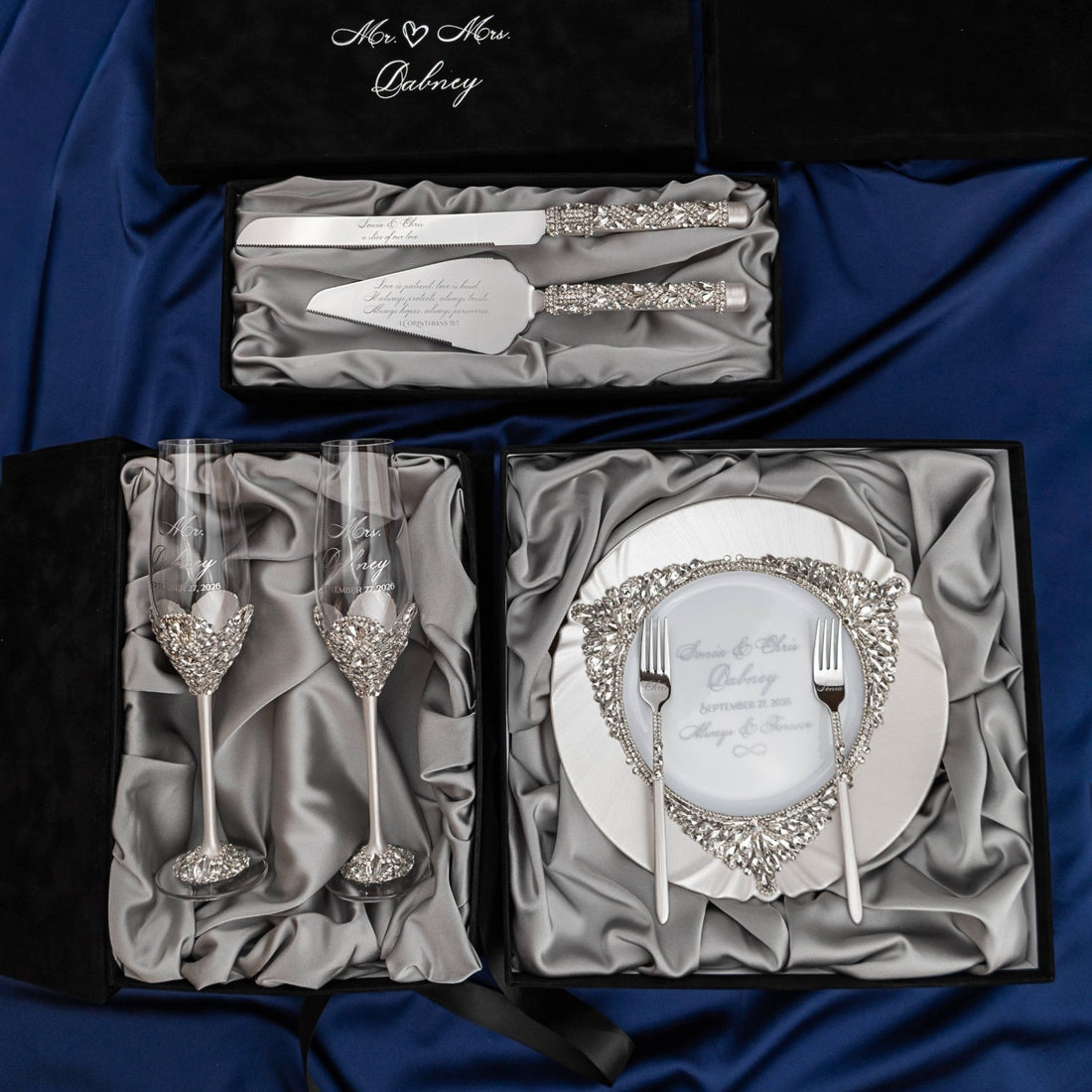 White Set Blossom in Silver Satin-Lined Boxes - ELENA HONCH
