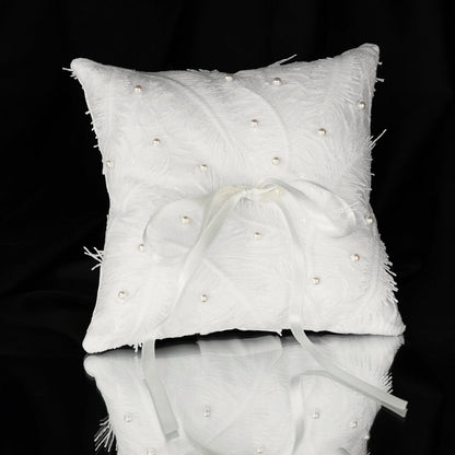 White Wedding Pillow For Rings With Ivory Pearls - ELENA HONCH