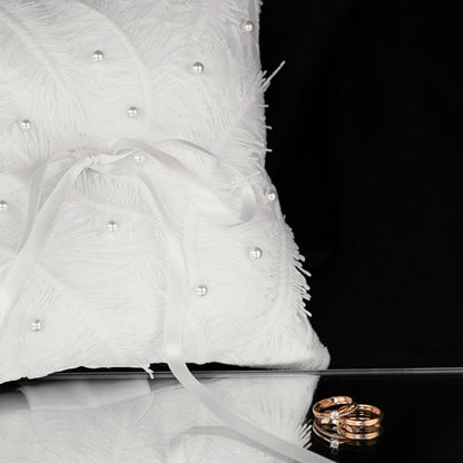White Wedding Pillow For Rings With White Pearls - ELENA HONCH