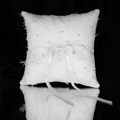 White Wedding Pillow For Rings With White Pearls - ELENA HONCH