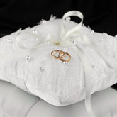 White Wedding Pillow For Rings With White Pearls - ELENA HONCH