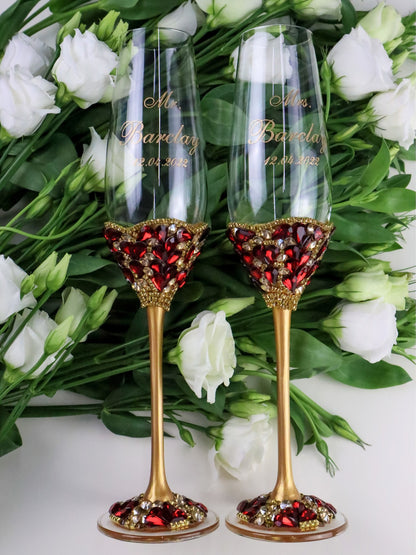 Flower Gold Flutes With Red Crystals