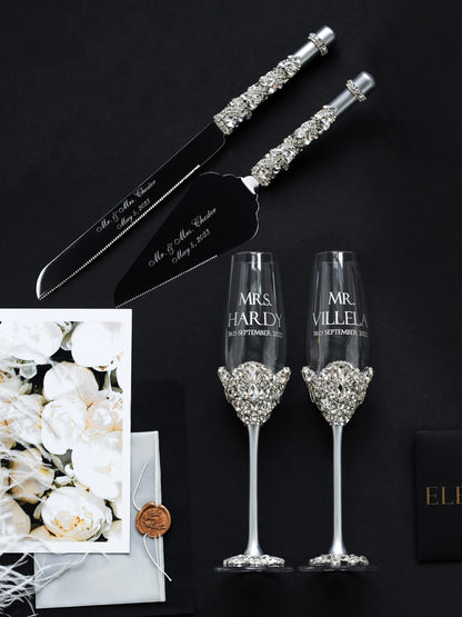 Blossom Silver Glasses &amp; Cake Set