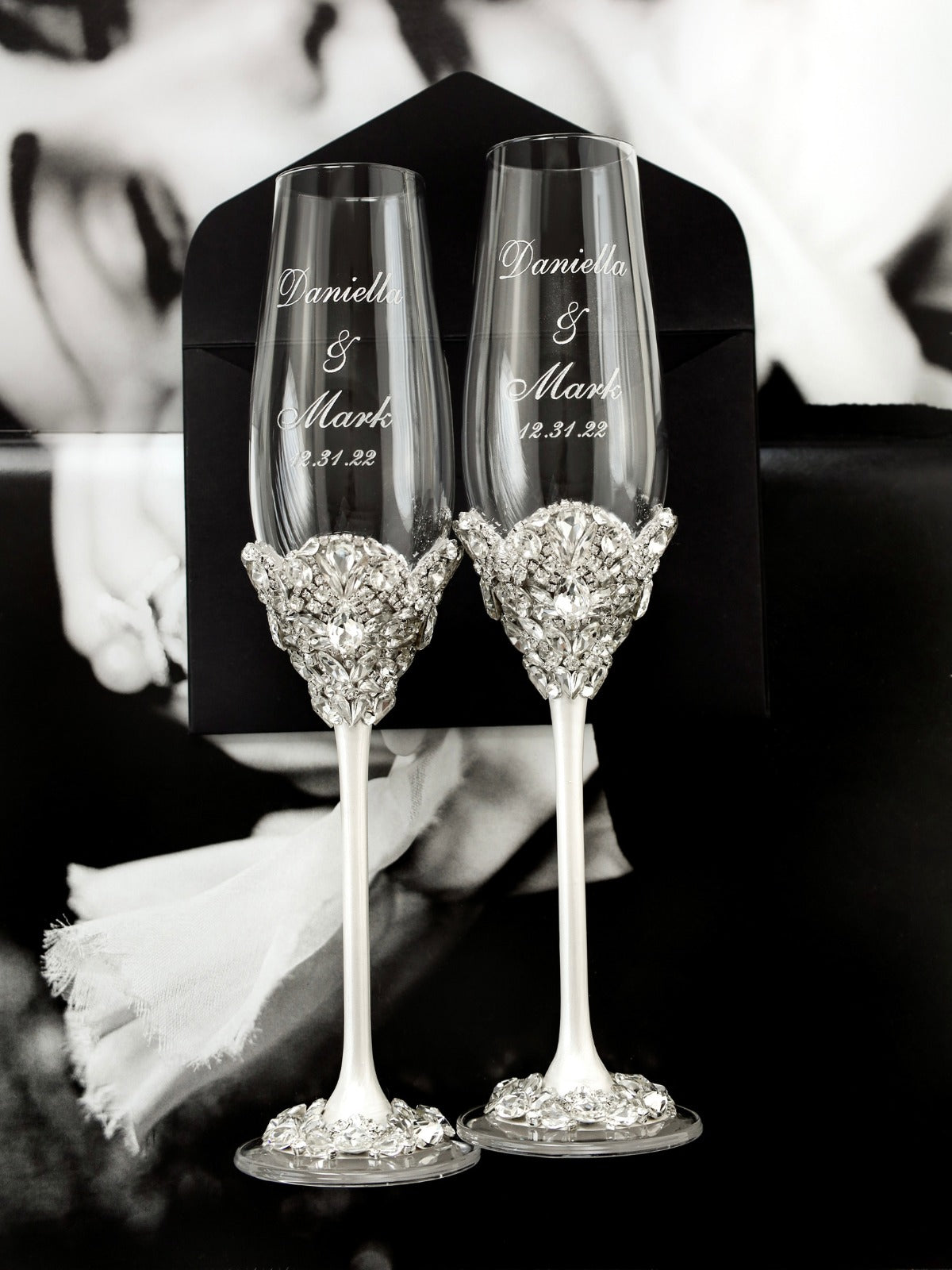 WEDDING MONOGRAM Wine Glass Set - Style #1