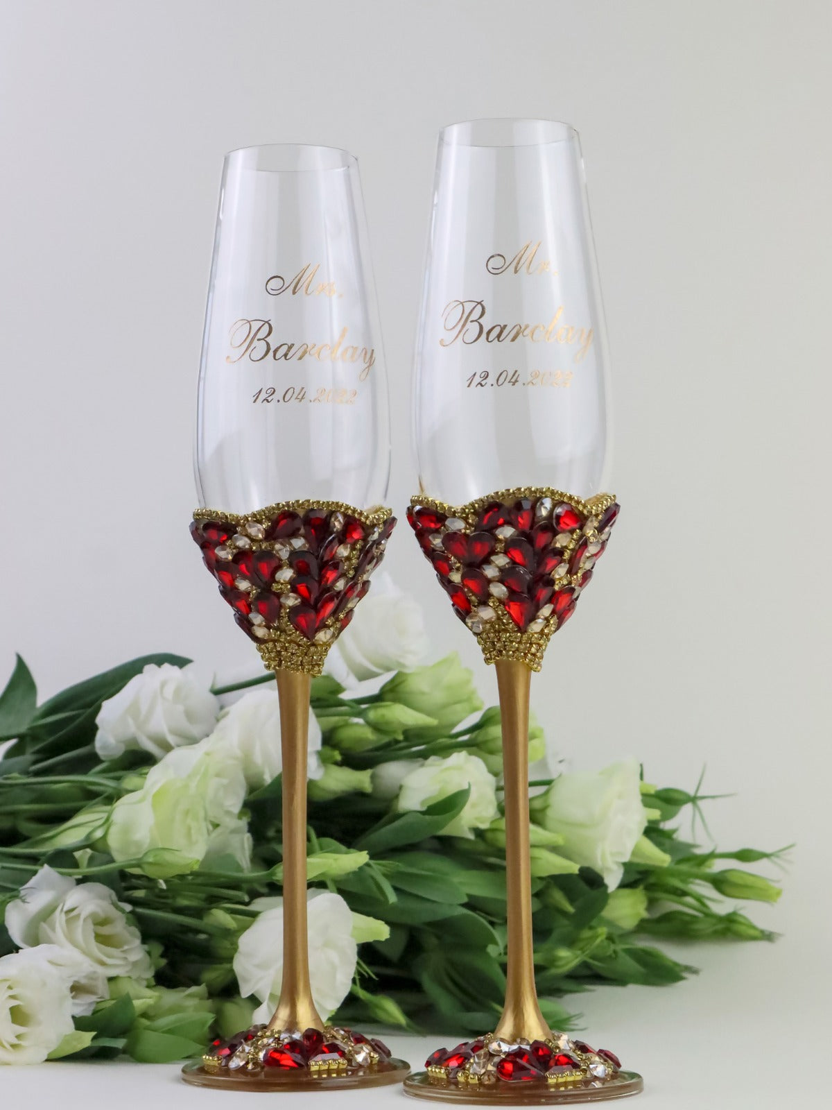 Flower Gold Flutes With Red Crystals
